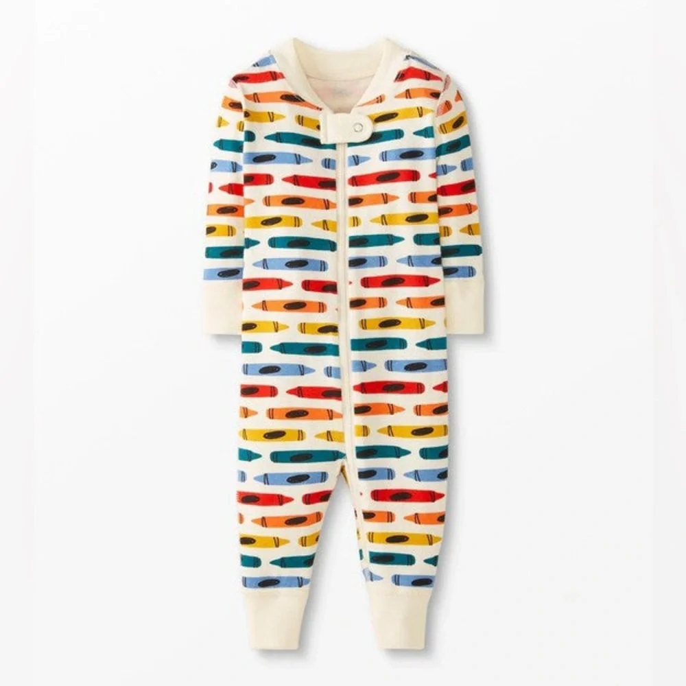 Hanna‎ Andersson Baby Zip Sleeper Colorful Crayon Print Pajamas Size 3-6M Pjs